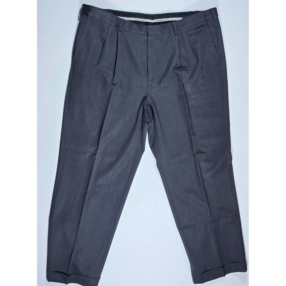 Eddie Bauer Men's 42 Relaxed Fit Pleated Wool Dress Pants Charcoal Gray Cuffed